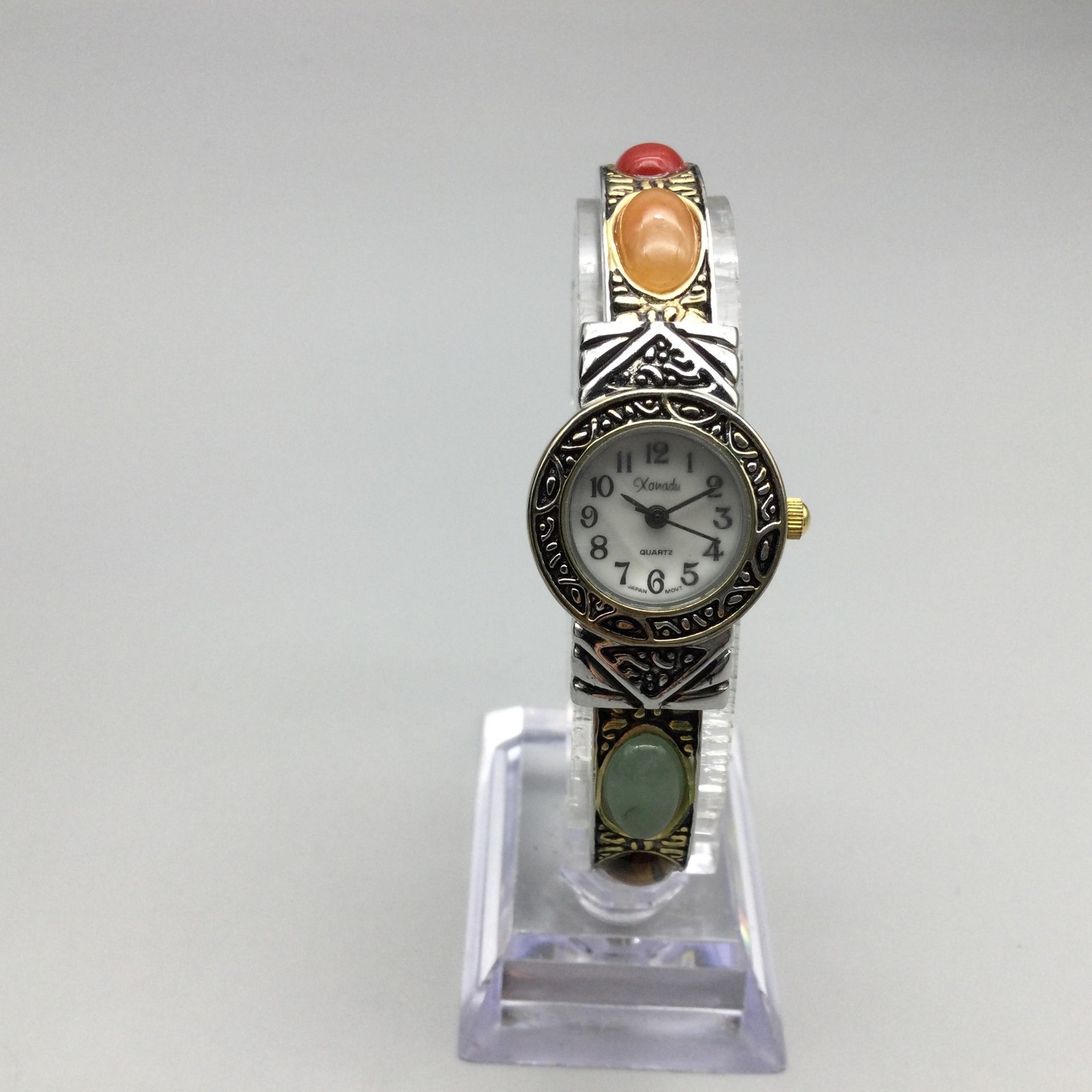 Xanadu Womens 22mm Watch Multicolor Cabochon Stones Open Cuff New Battery
