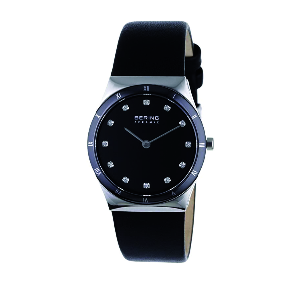 Bering Time Ceramic Silver Steel & Black Ceramic Bezel Women’s Watch. 32230-448