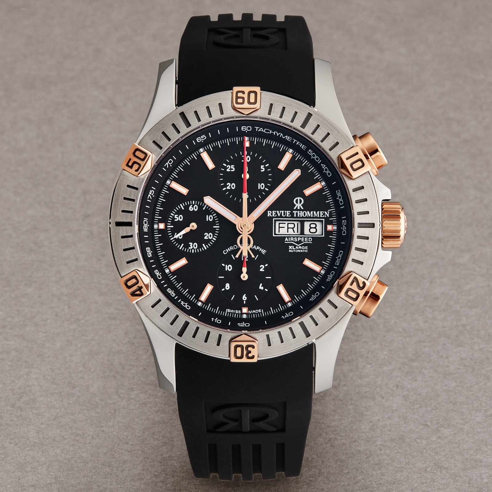 Revue Thommen Airspeed Chrono Auto Day-Date Black Dial Rubber 16071.6859