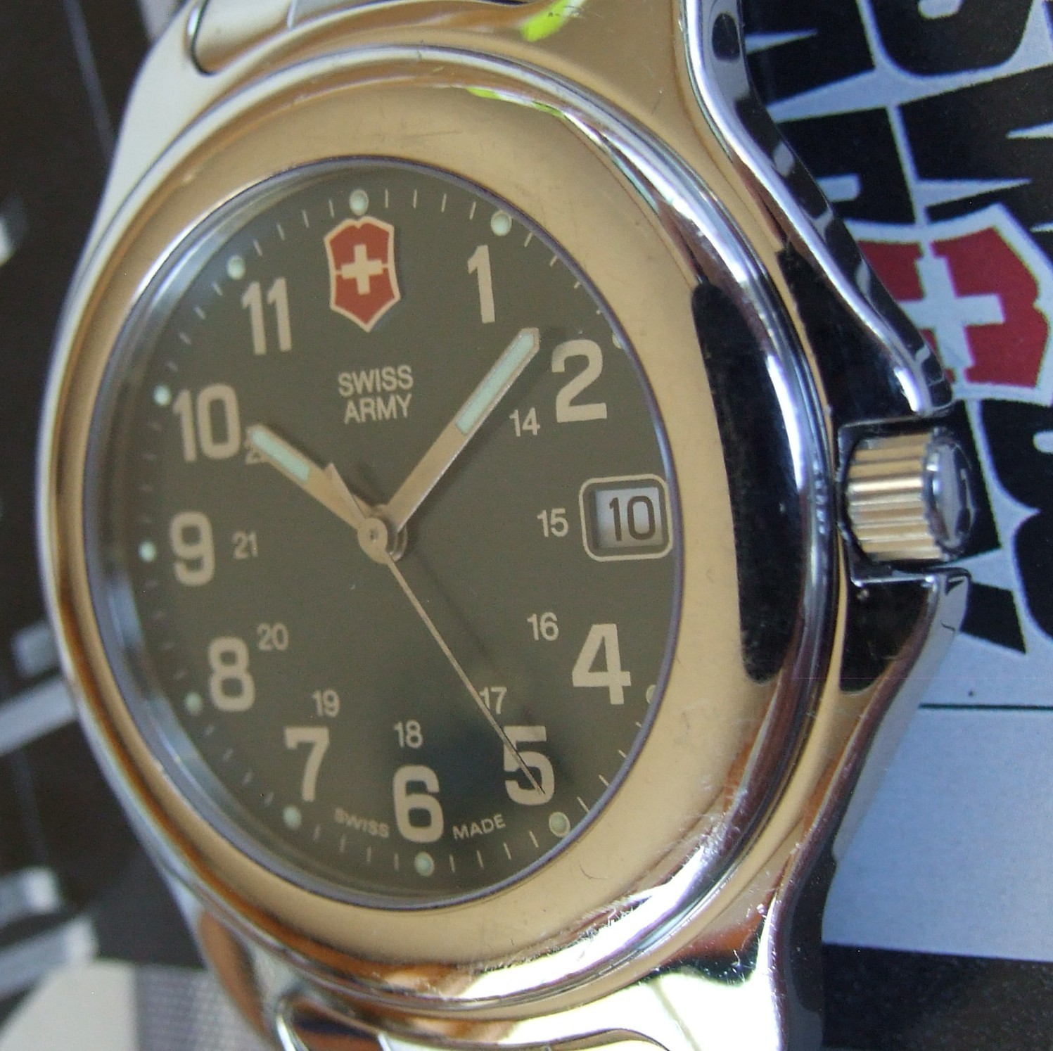 SWISS ARMY~Men ClaSSiC OFFICERS 1884+Sapphire+ELECTRIC BLUE Dial+OEM SS Bracelet