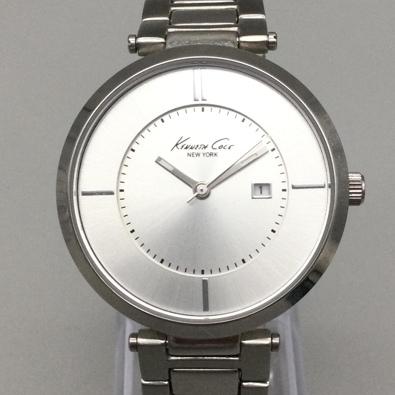 Kenneth Cole Women Watch 34mm Silver Dial Stainless Date New Battery 6.75″
