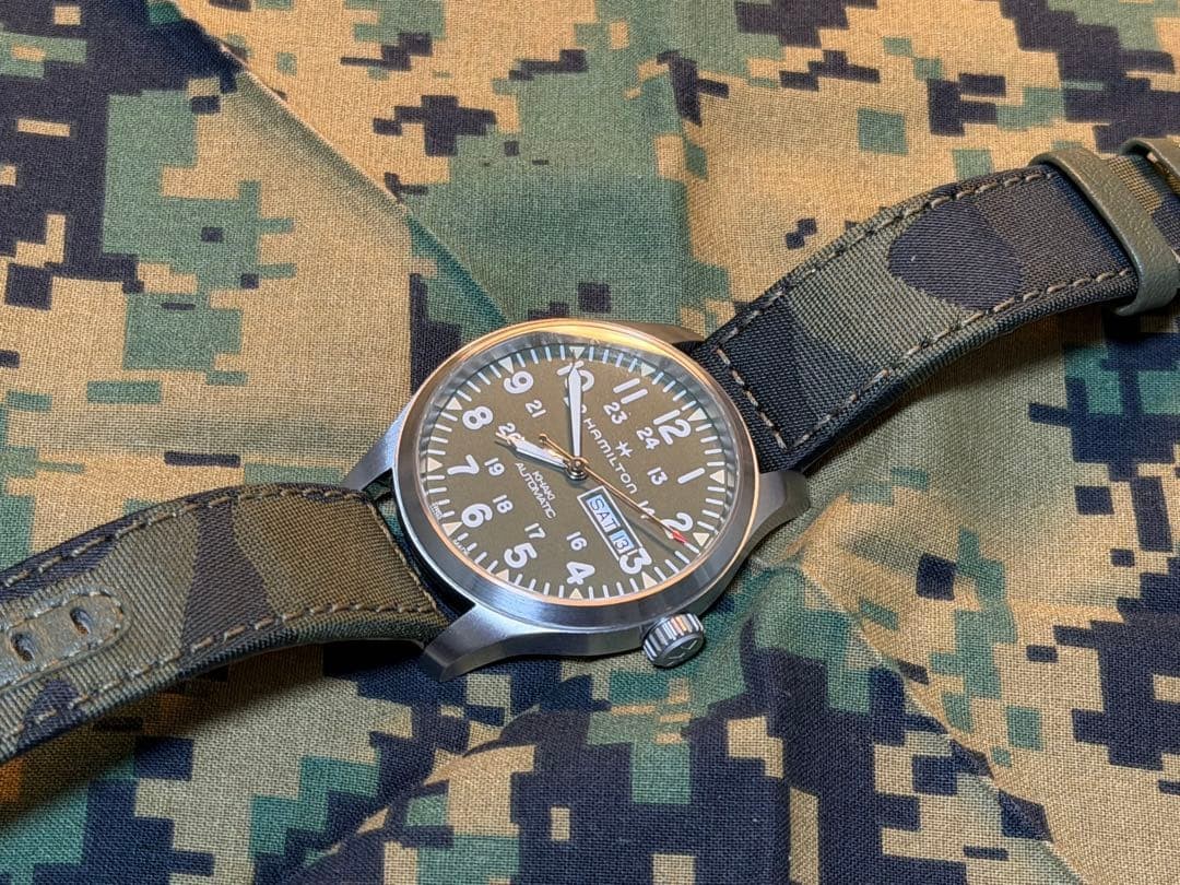Hamilton Khaki Field Automatic Watch Olive Green Dial Day-Date Used