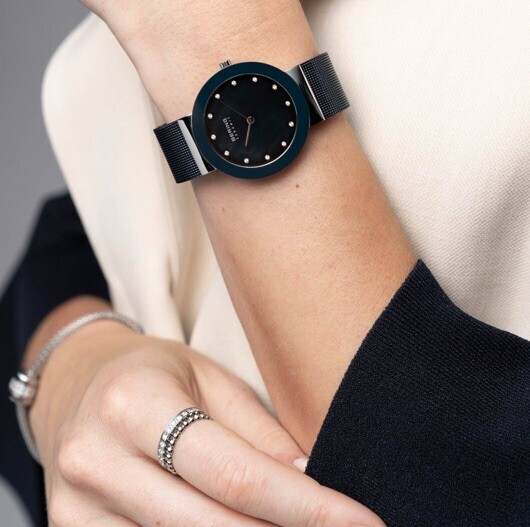 New! Bering Time Ceramic Polished Silver Stainless Steel Blue Watch 11435-387