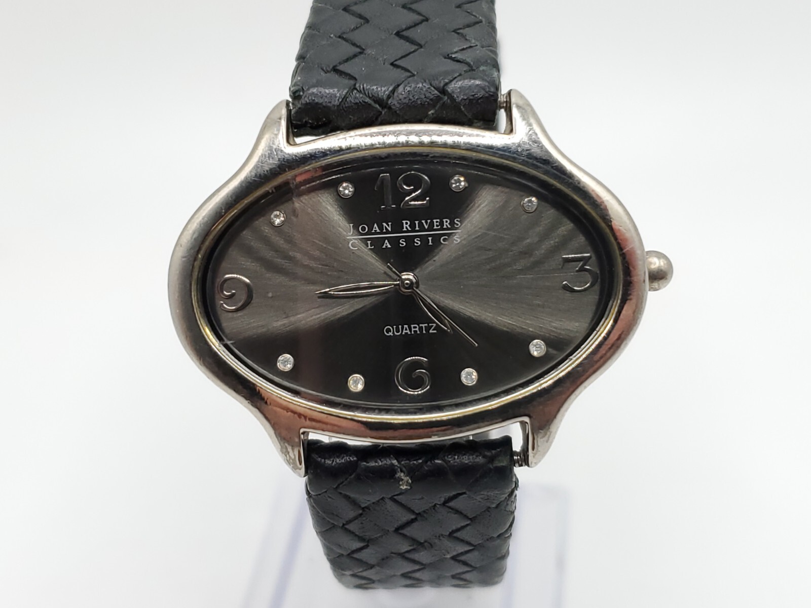 Joan Rivers Classics Quartz Womens Watch New Battery Silver Tone Black Dial 39mm