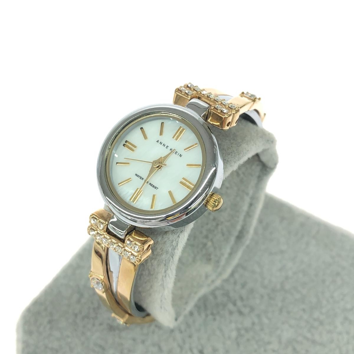 ANNE KLEIN Bangle Watch Timepiece Good Condition Rhinestones SS Gold Color Silve