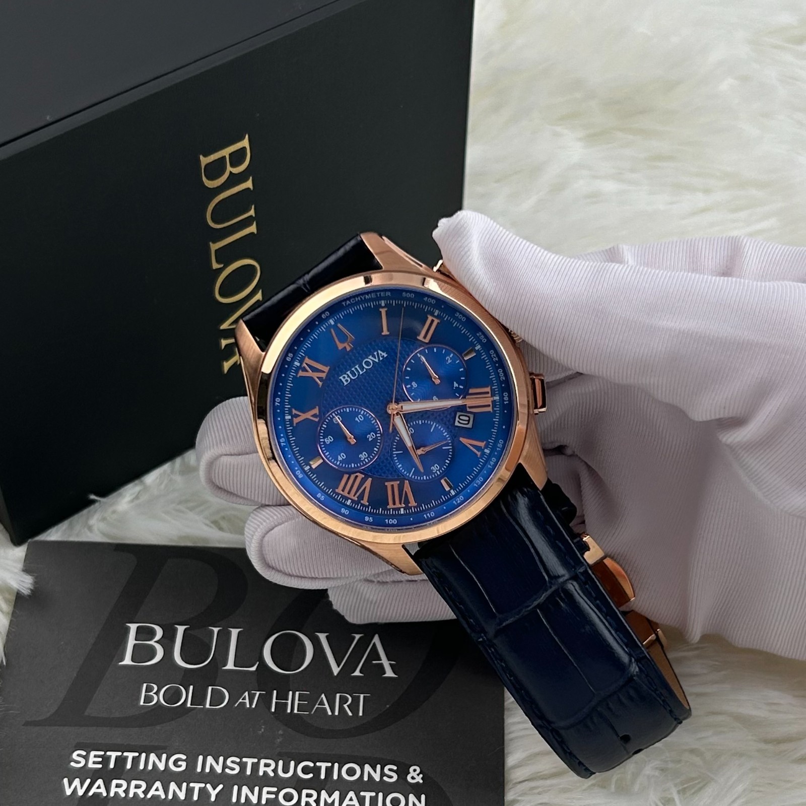 Bulova Classic 97B170 Men’s Quartz Chronograph Dial Blue Leather Strap Watch