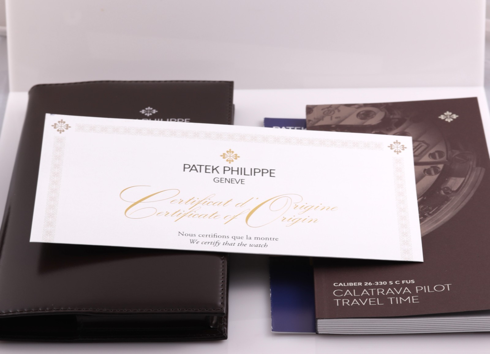 Patek Philippe Calatrava Pilot Travel Time Ivory White Gold Box/Papers 5524G
