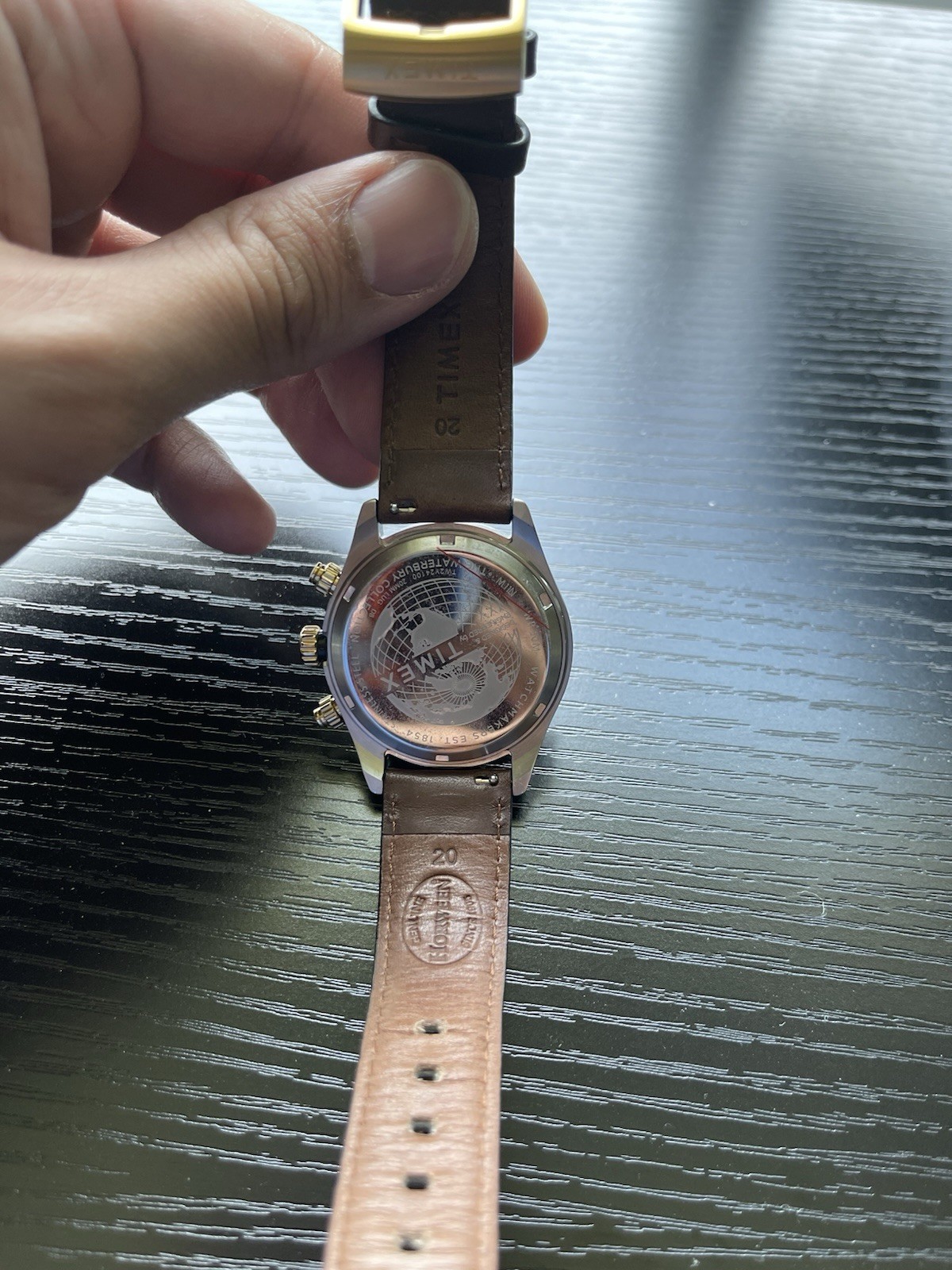 Timex Waterbury Heritage Chronograph Black And Gold Brown Leather Strap