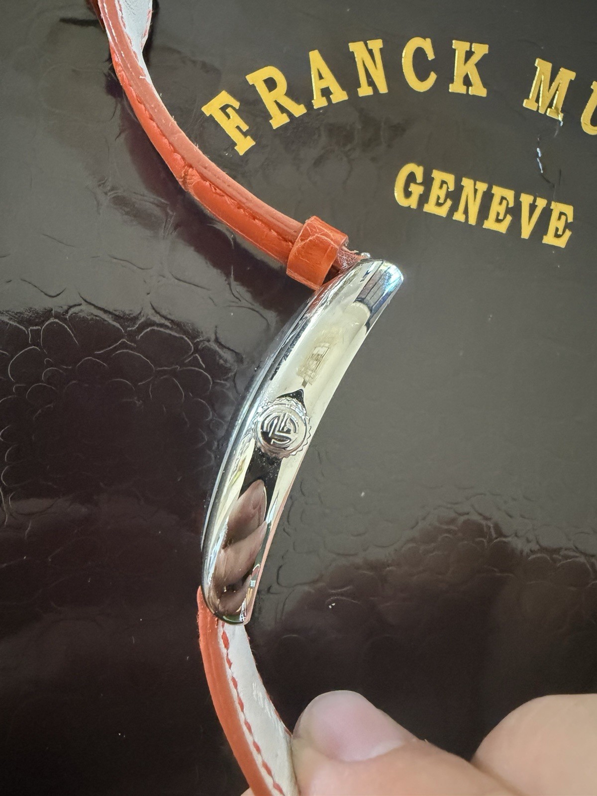 Franck Muller Relief Curvex Automatic Silver Dial Orange Leather Strap Box