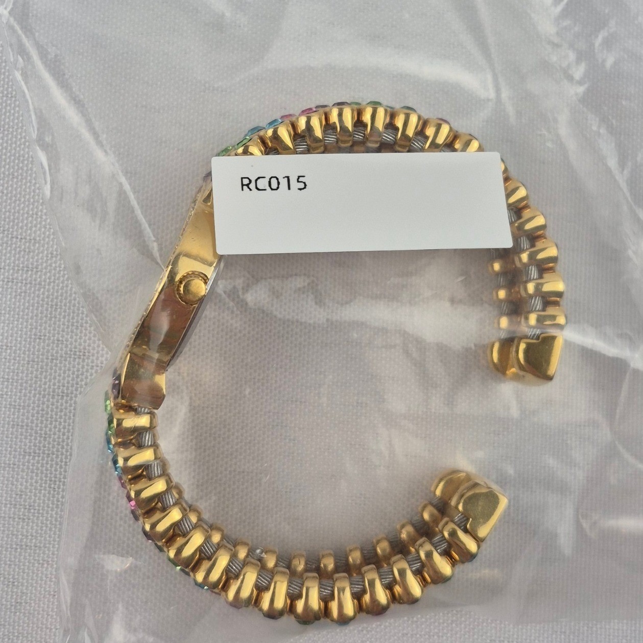Joan Rivers Classics Gold Tone Rainbow Crystal Bangle Watch V377 Untested