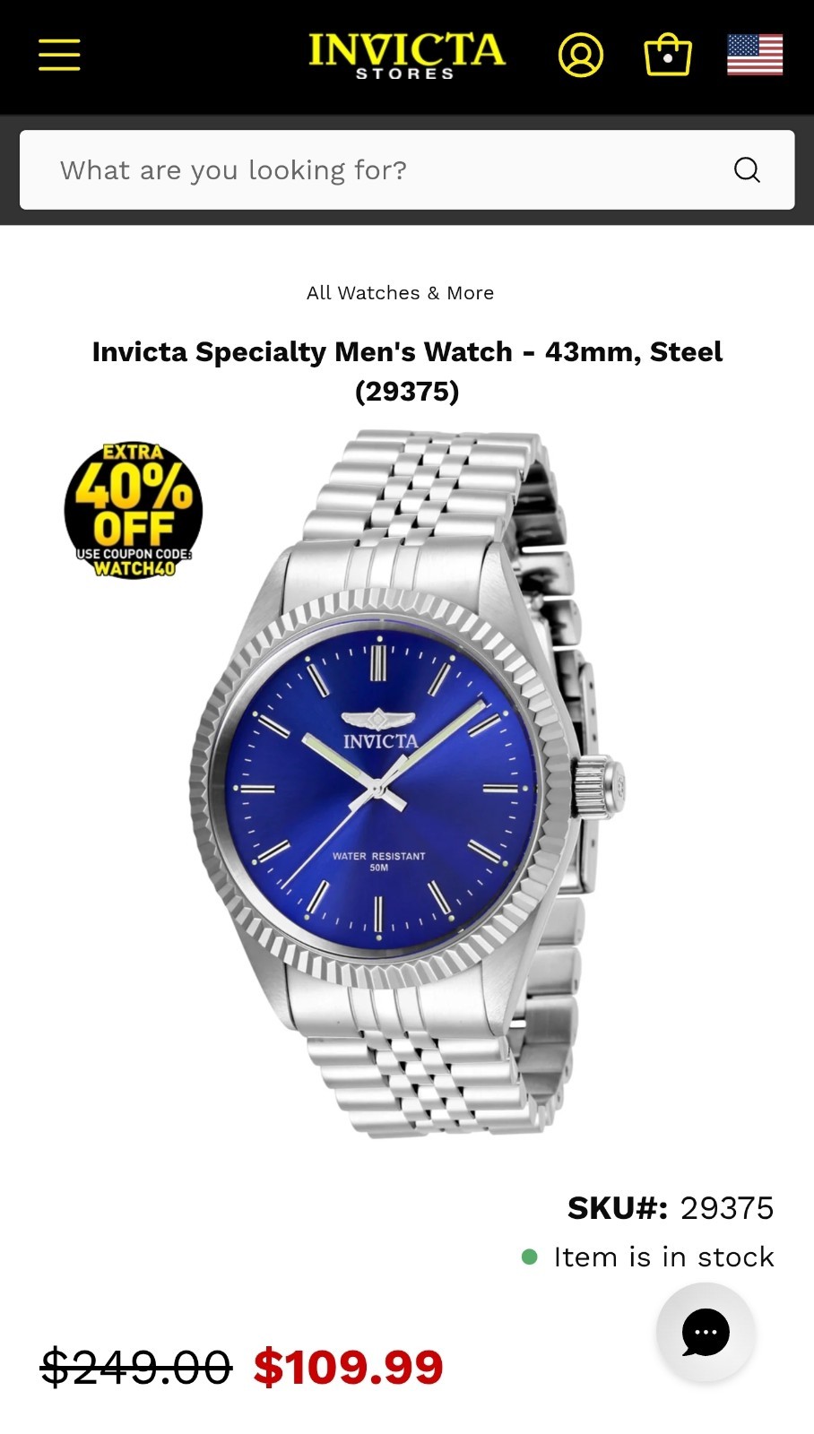 Retail 249.00 Specialty 43mm Silver Stainless Steel Men’ Wristwatch DEEP BLUE ?