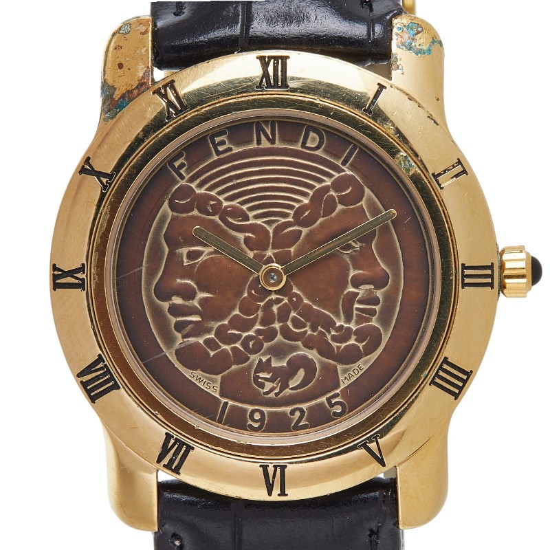 Fendi 800G wristwatch quartz brown dial leather plated ladies used