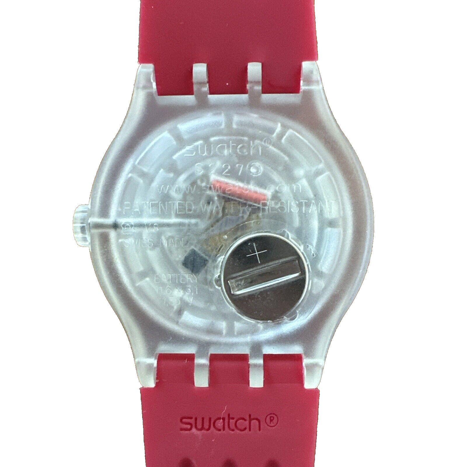 Swatch XL “Vida Loca” 44mm Red Dial Clear Case + Packaging Pre-Owned Good
