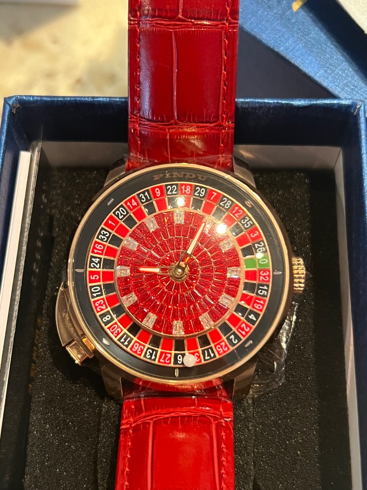 PINDU Men’s Automatic Watch 46mm Casino Roulette Leather Strap Dress Watch
