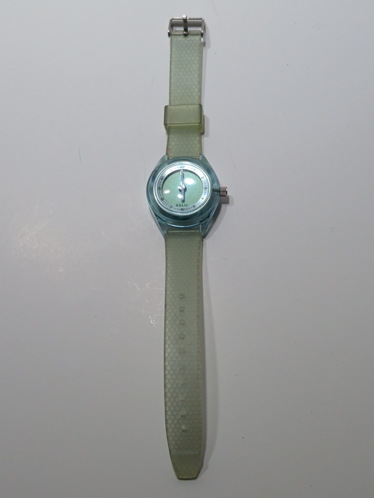 ✨USED✨Relic Big Tic Women Youth Watch Green Plastic WR Battery White Gray Quartz