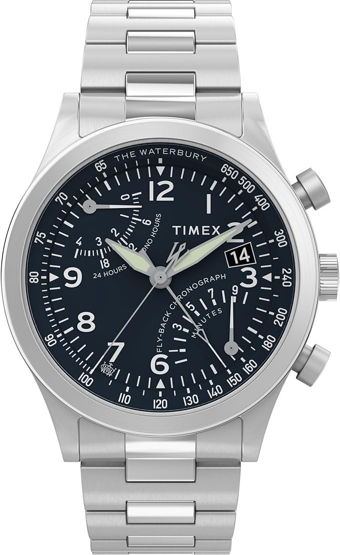 Timex Waterbury Traditional Flyback Chronograph 43mm Blue Dial Watch TW2Y29800VQ