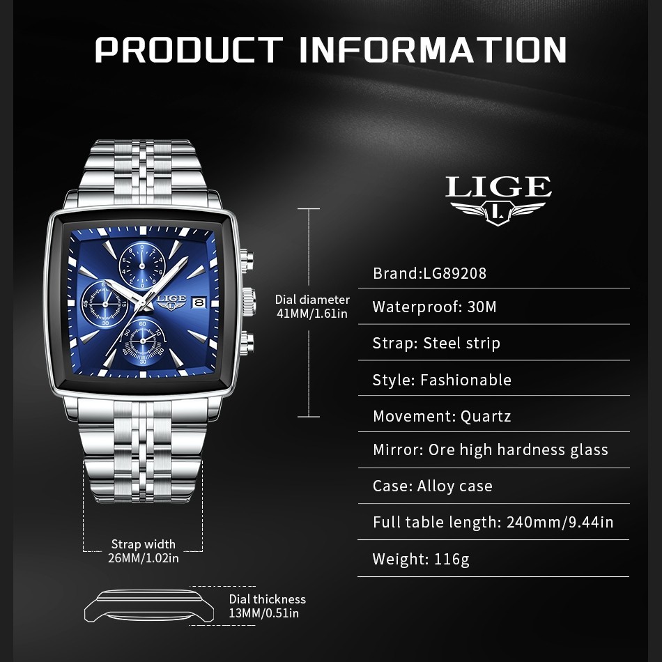 2026 Men Watch Date Multifuntion Chronograph Waterproof Male Business Wristwatch