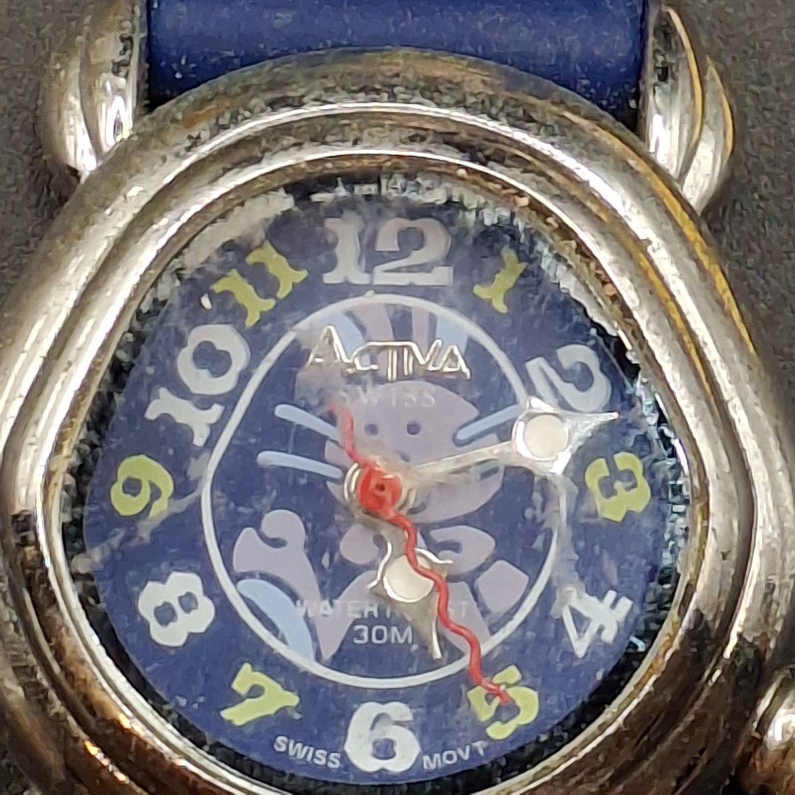Activa Vintage Womens Watch Purple Strap Analog Quartz Pink Bunny Silver