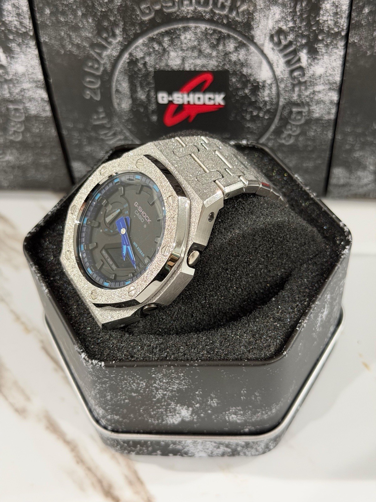 Casio GA-2100 G-Shock Watch – Sandblasted Silver Frosted – Black Dial