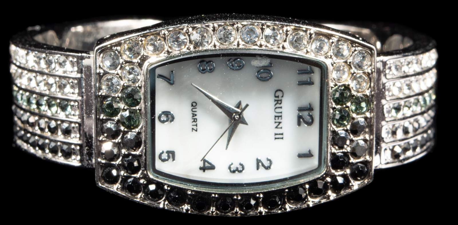 Gruen Women’s Silvertone Hinged Cuff Bangle Bracelet Black, White Grey