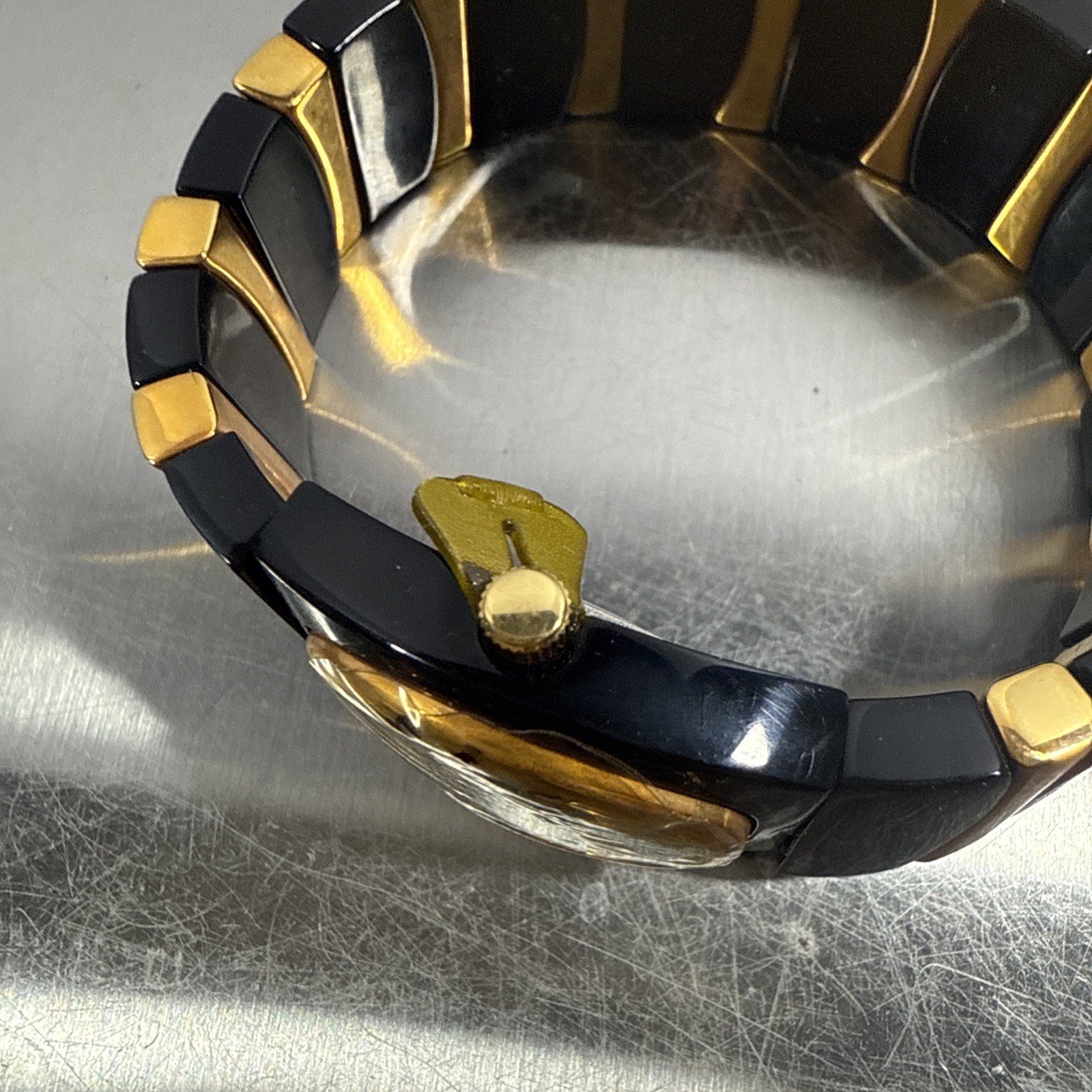 VTG Joan Rivers Classics Black and Gold Wristwatch Stretch NEW TAGS