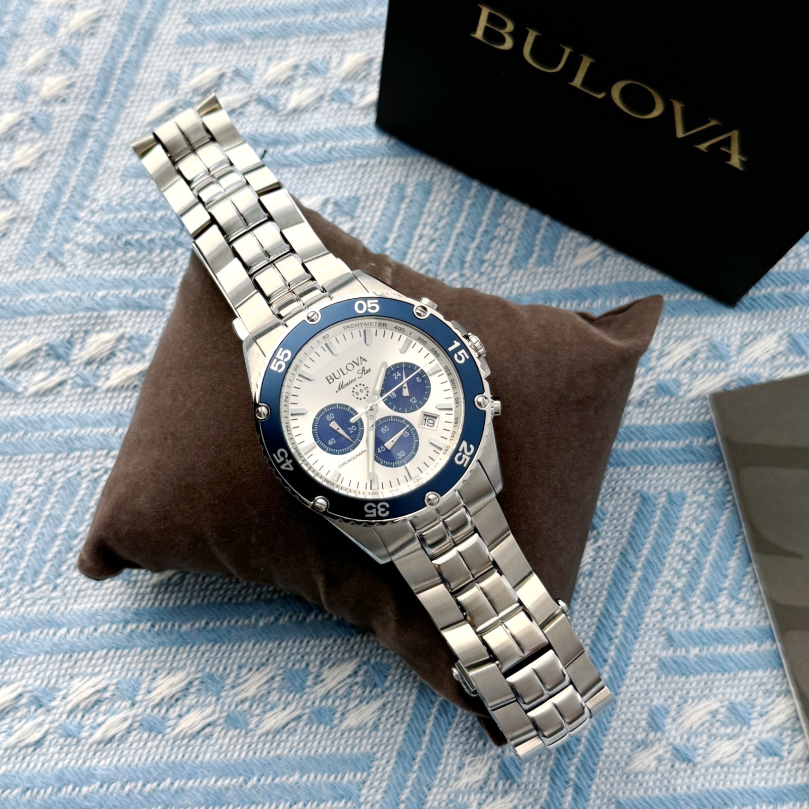 Bulova Marine Star Classic Quartz Men’s Watch Silver White Dial 41.5mm/98B423