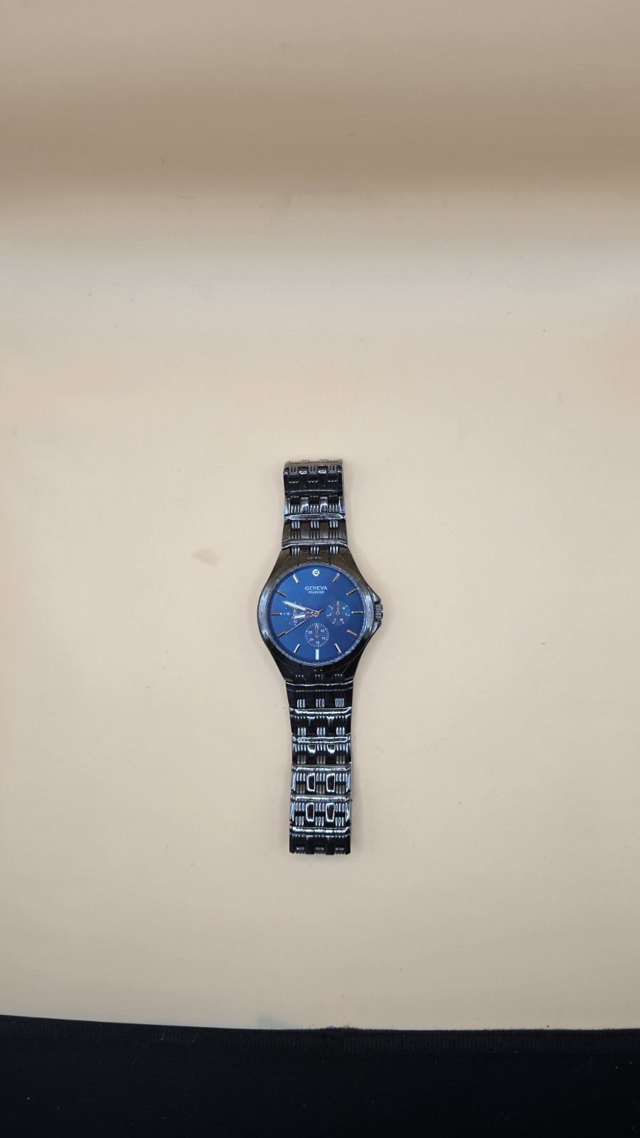 Geneva Diamond Men’s Quartz Wristwatch Blue Dial Stainless Steel Bracelet