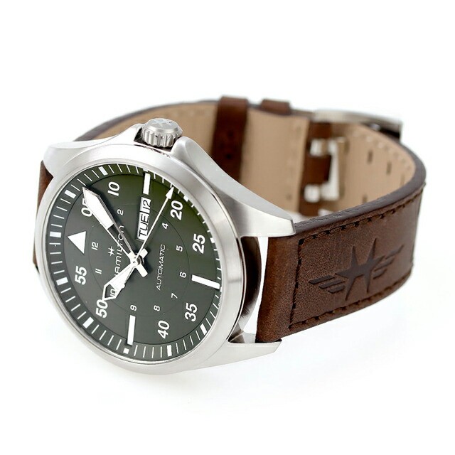 ​HAMILTON Khaki Aviation Pilot H64635560 Green Day-Date Men’s Watch New in Box​