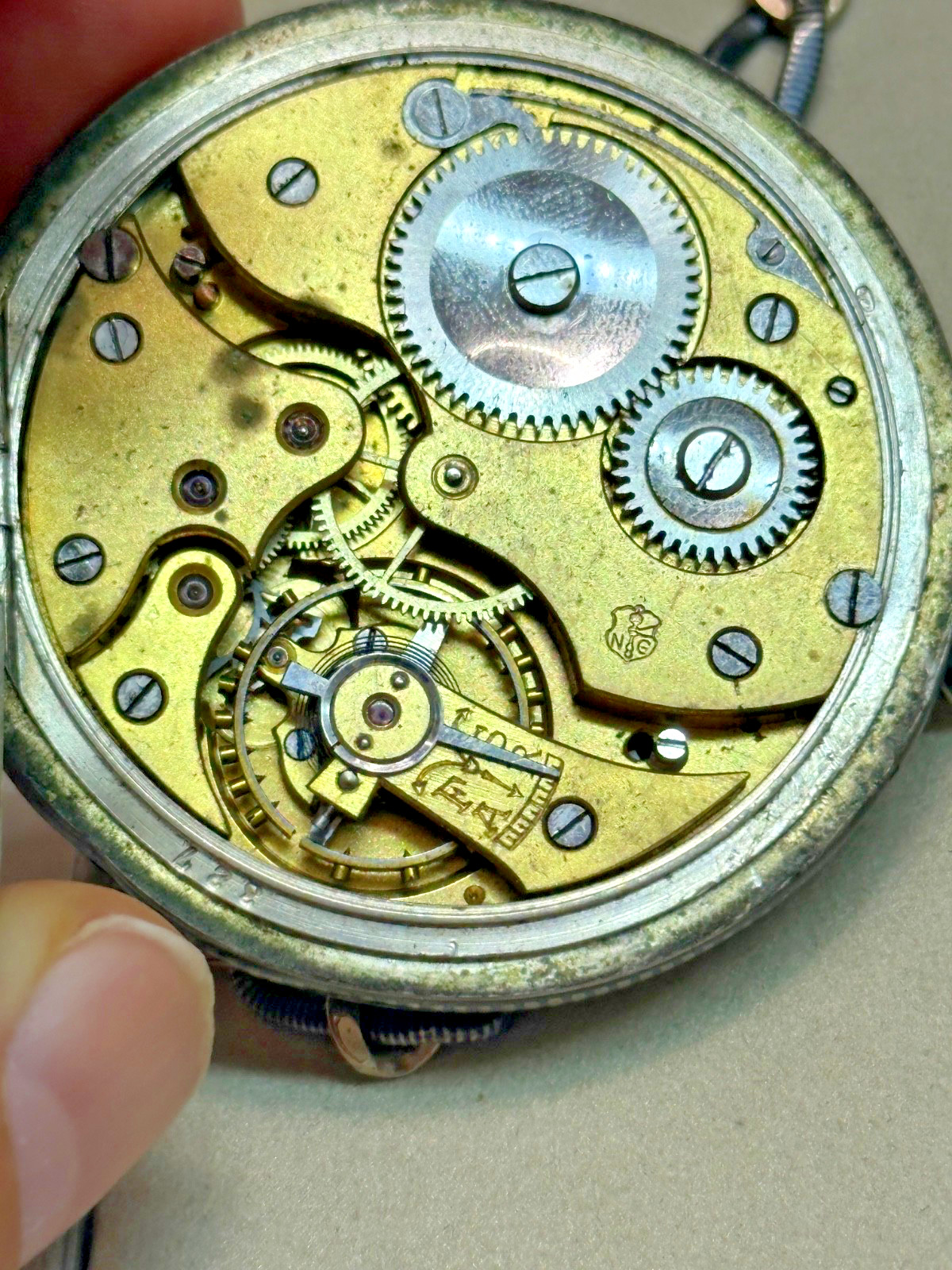 800 Silver Niello Pocket Watch Huguenin Freres 15 Jewels Breguet Hairspring Chain