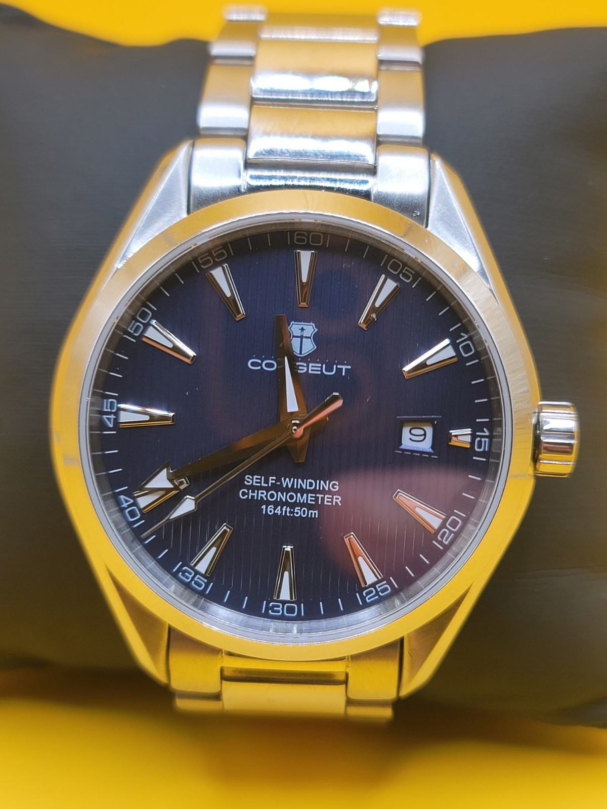 BNIB CORGEUT 6010 JAPAN AUTOMATIC ALL STEEL SPORTS/DRESS WATCH TEAK SAPPHIRE 50m