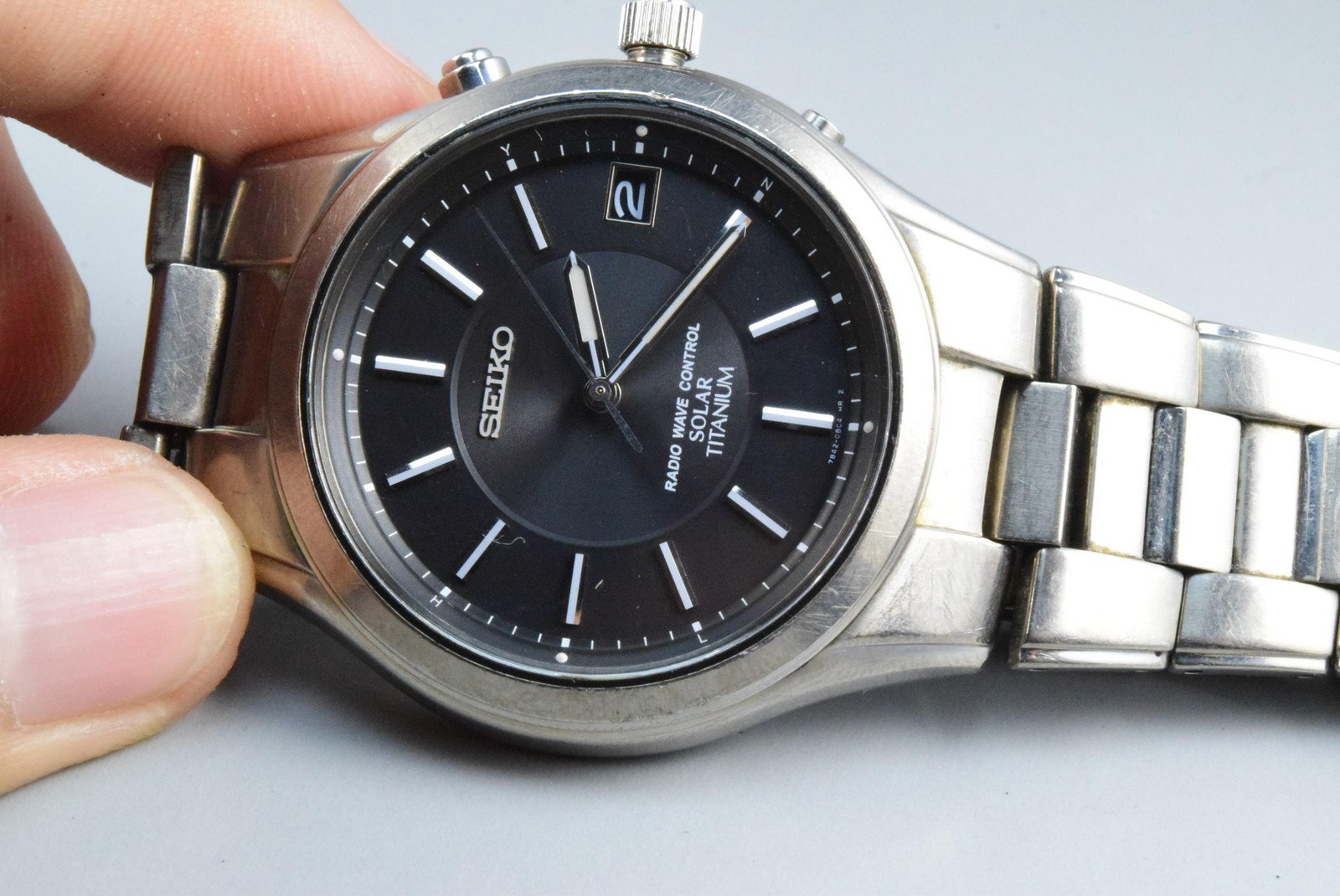 Vintage watch Seiko Solar Titanium 7B42-0AN0 Black Men Quartz Round 42mm