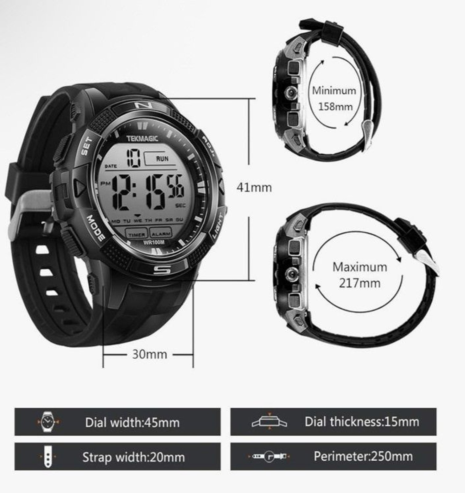 TEKMAGIC W18-W 10 ATM Digital Submersible Diving Watch 100m Swimming Scuba