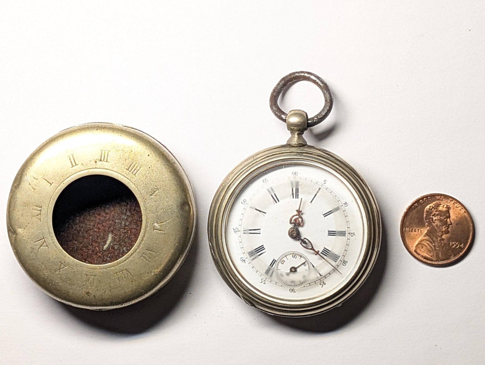ANTIQUE CYLINDER POCKET WATCH WITH POCKET WATCH HOLDER