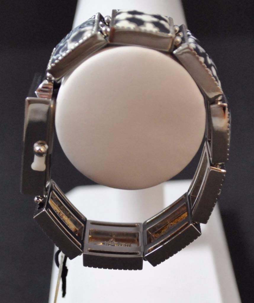 Jilzarah Black White Square Watch Polymer Clay Inlays Stretch Band Artisan