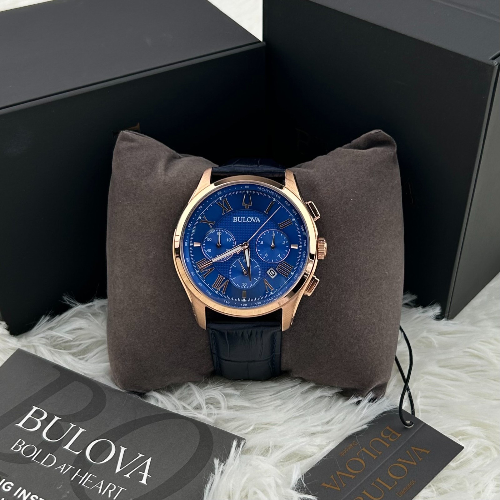 Bulova Classic 97B170 Men’s Quartz Chronograph Dial Blue Leather Strap Watch