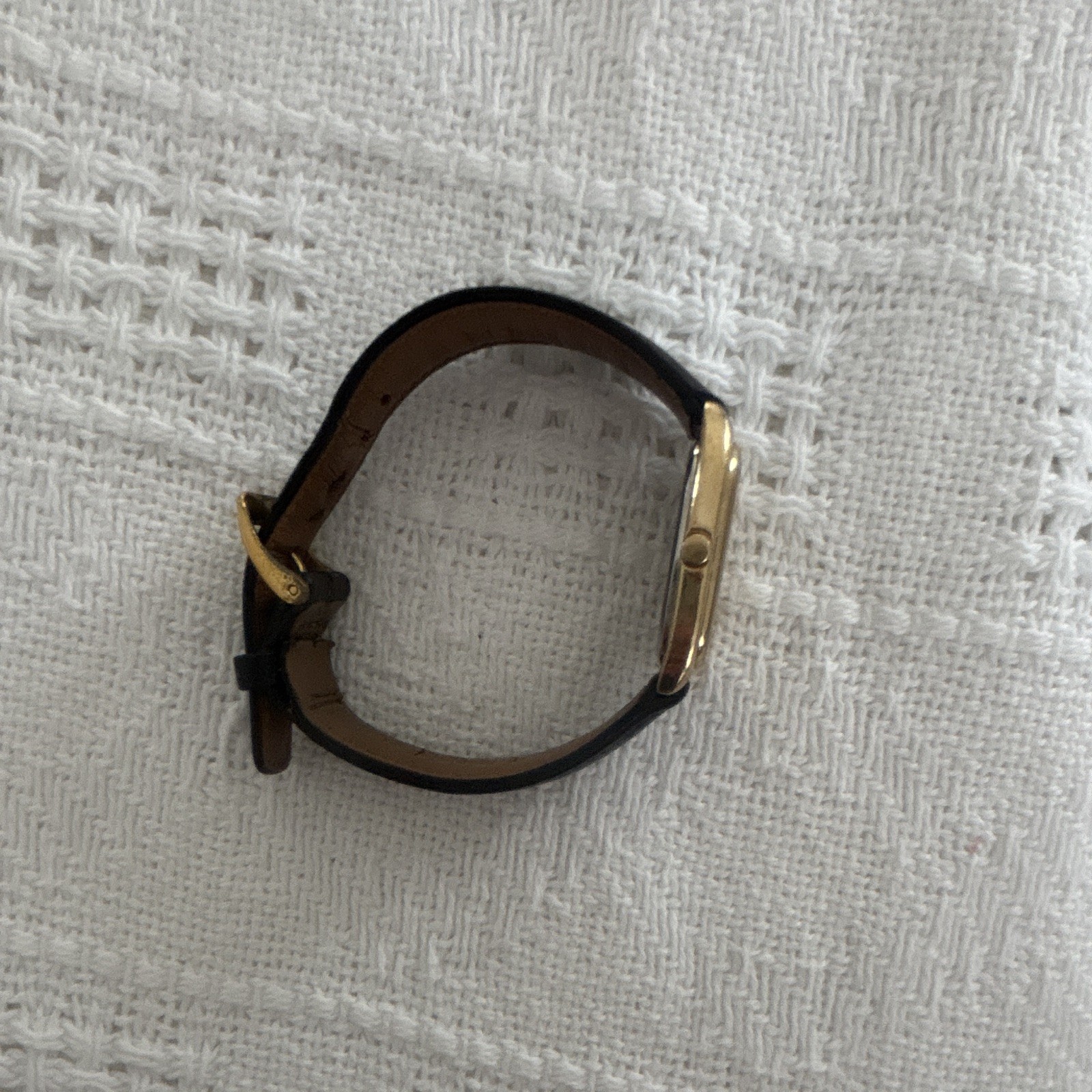 Seiko Quartz Analog-Digital Square Gold Tone & Black Leather Watch