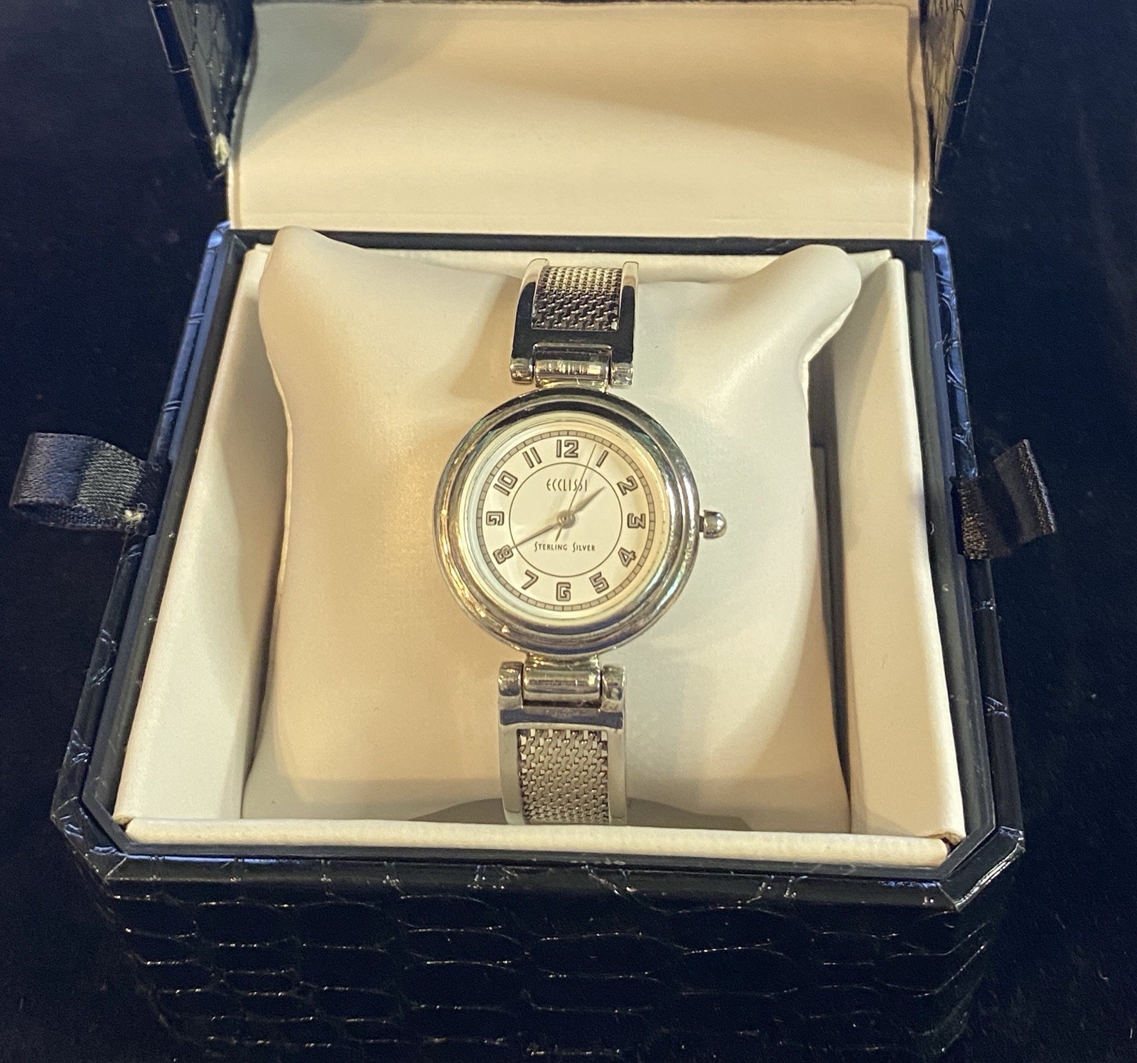 Vtg 925 Sterling Silver ECCLISSI Mesh Watch 31690 w/ 925 Band Works New Battery