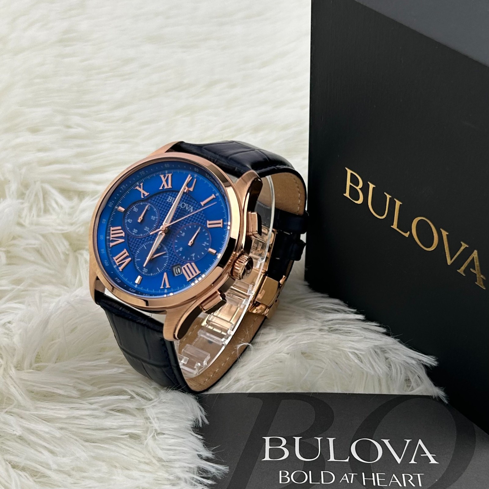 Bulova Classic 97B170 Men’s Quartz Chronograph Dial Blue Leather Strap Watch