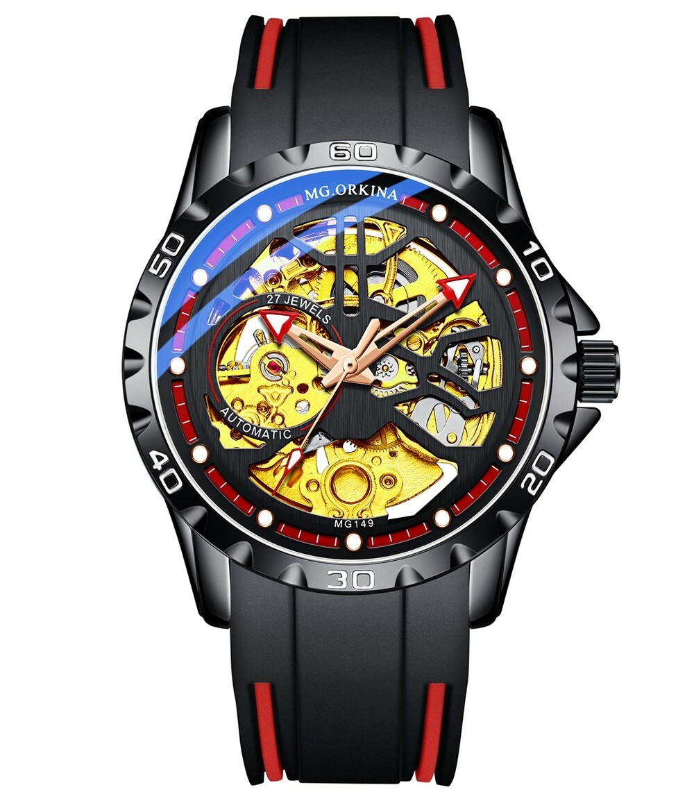 Fashion Men’s Transparent Skeleton Dial Self-wind Mechanical Watch