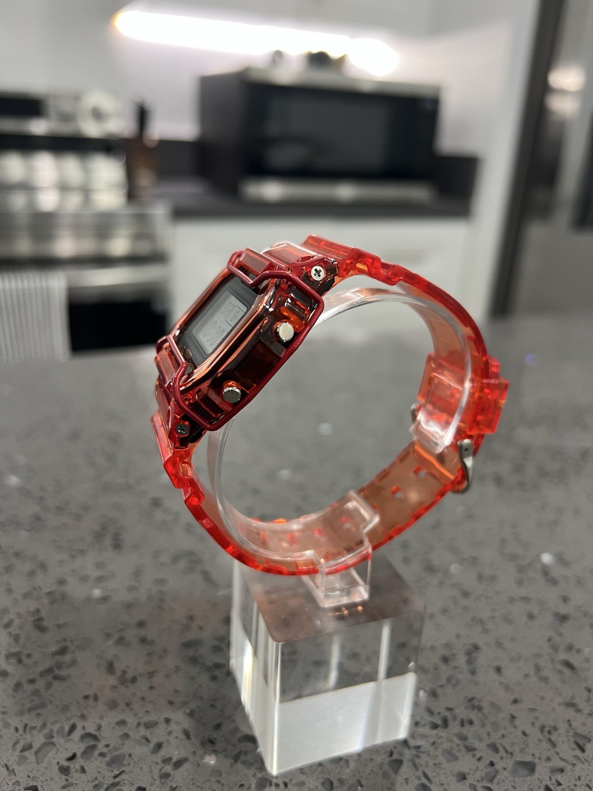 Gshock DW5600 Mod Custom Skmei Watch Clear Red & Travel Case