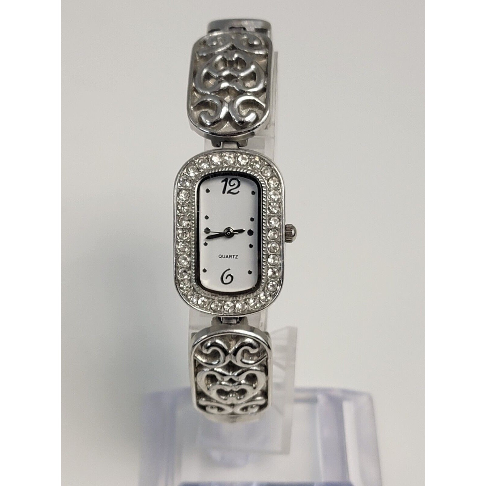Allude Ladies Gemmed Quartz Watch 22mm Oval Silver Tone Metal Heart Link