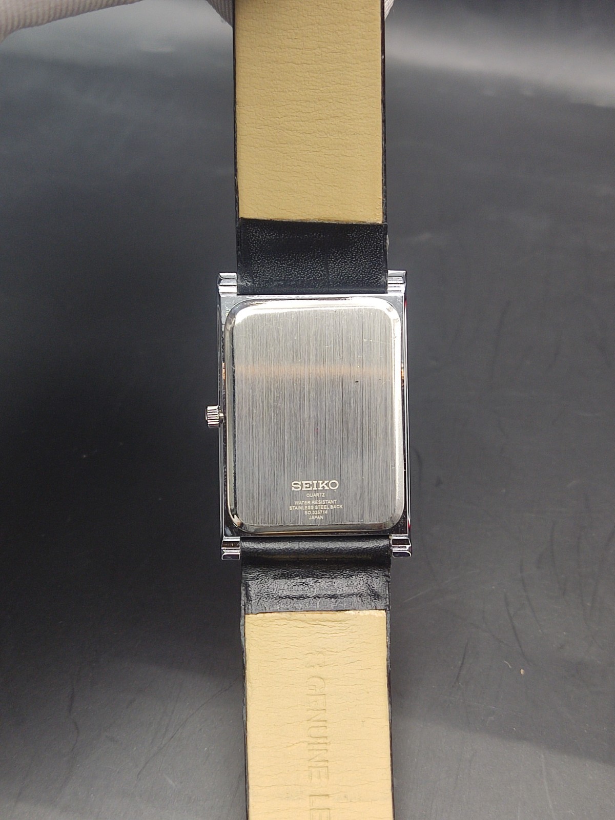 Vintage Refurbished Seiko Quartz Rectangular Blue Dial Faux Leather Strap