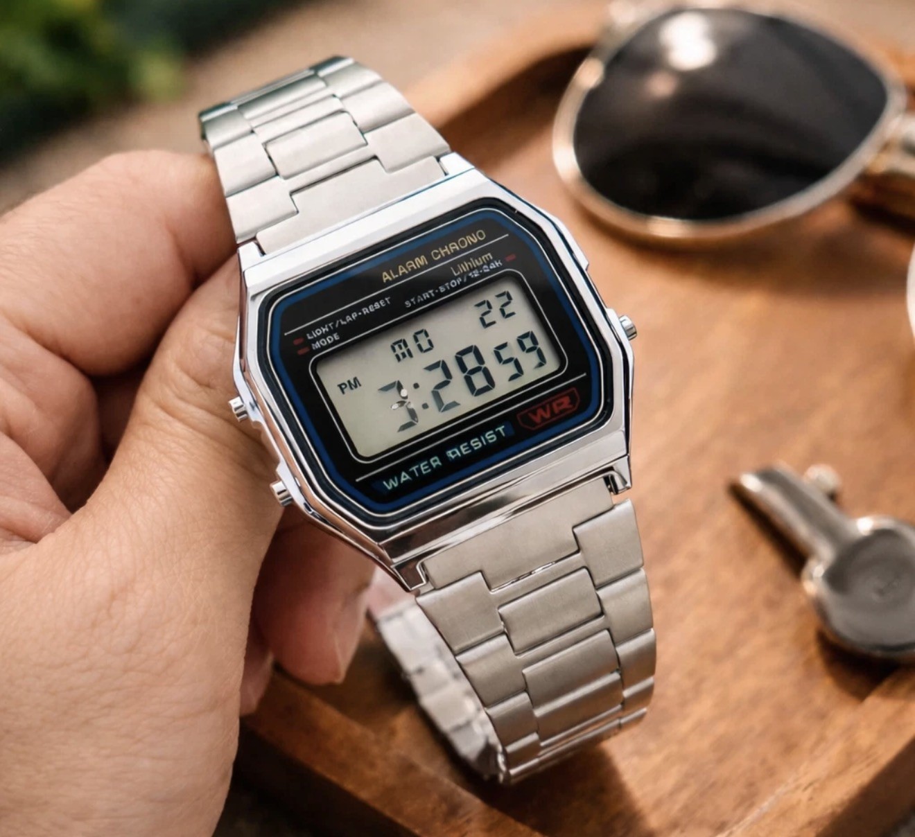 NEW Retro Classic Unisex Digital Steel Bracelet Watch A158WA-1YES Silver