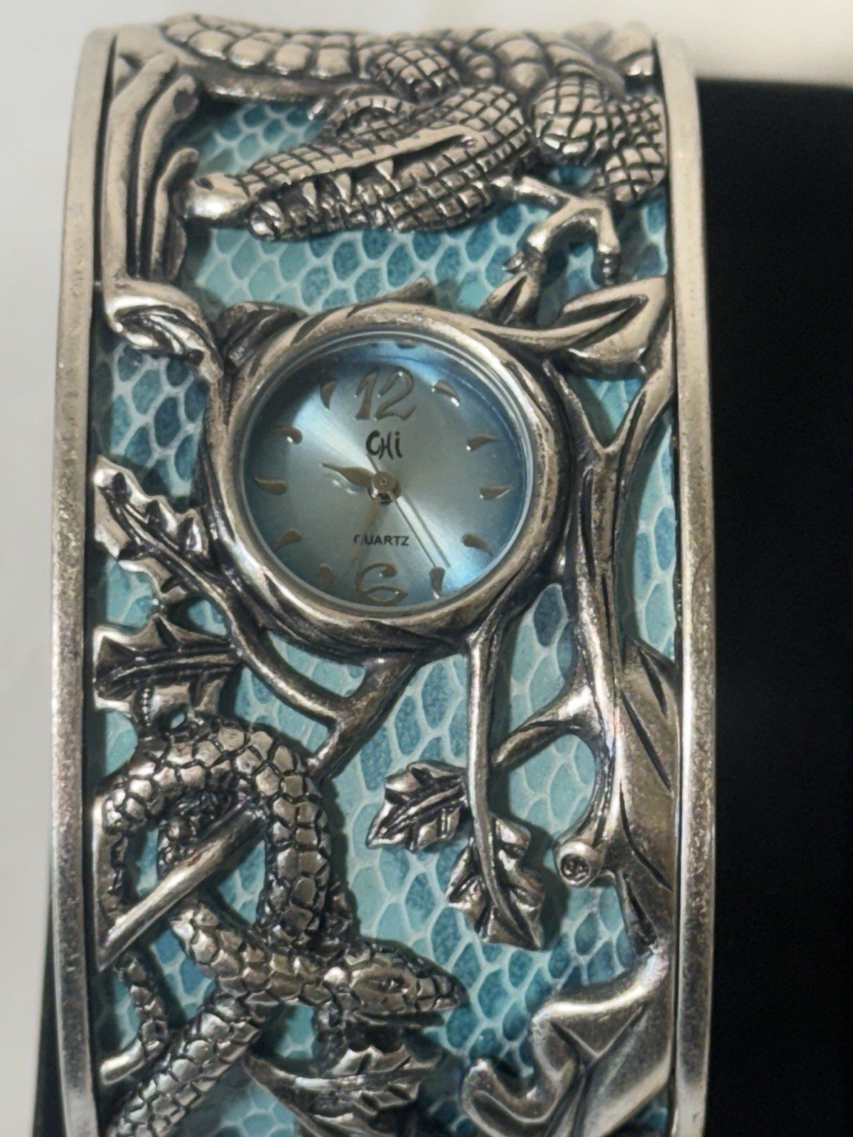 Chi By Falchi Garden Of Eden Silver tone Reptile Cuff Watch bangle BRACELET NEW