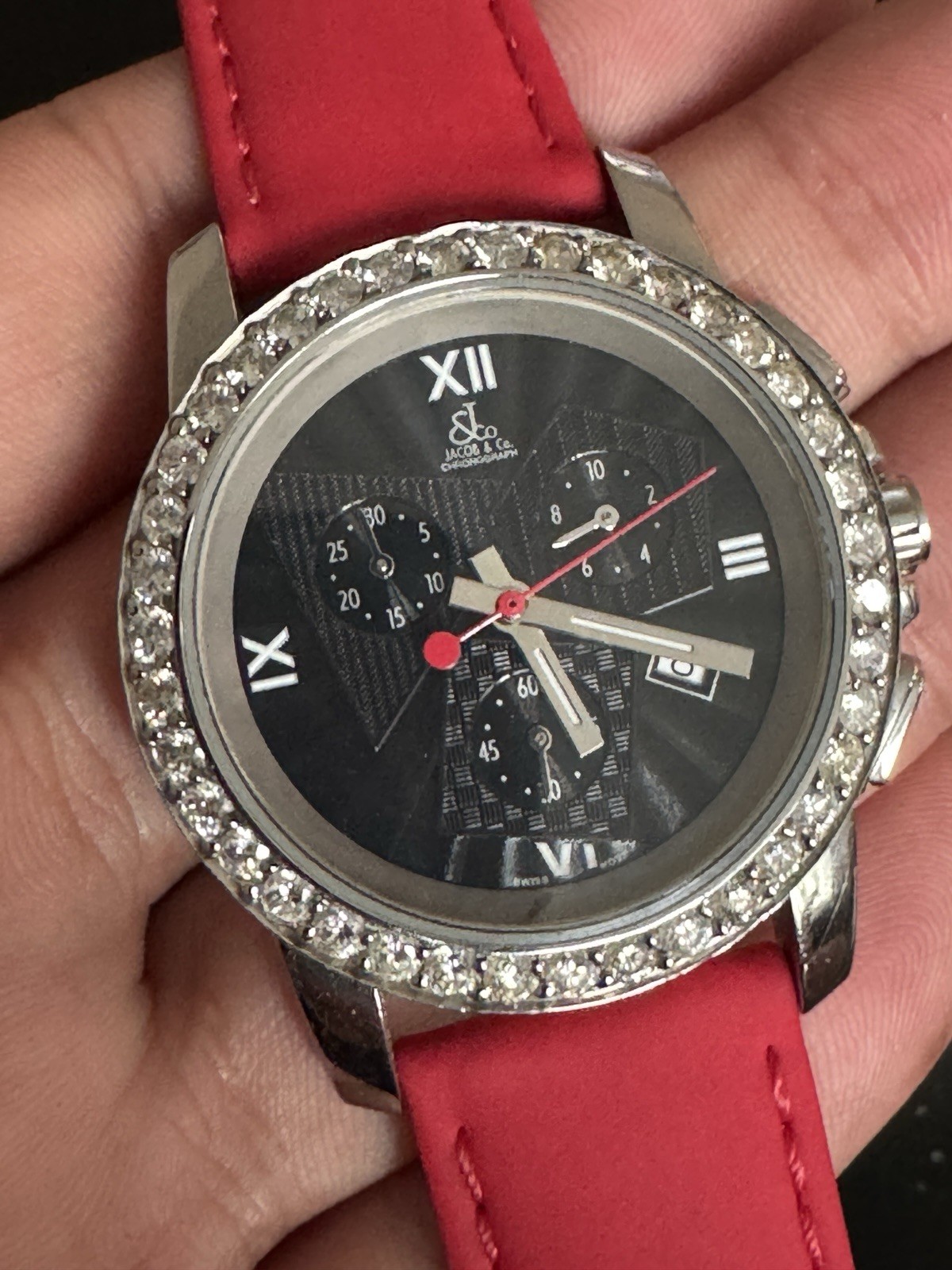 JACOB AND CO CHRONOGRAPH WATCH 38mm Diamond Bezel Complete Box Extra Str G2U