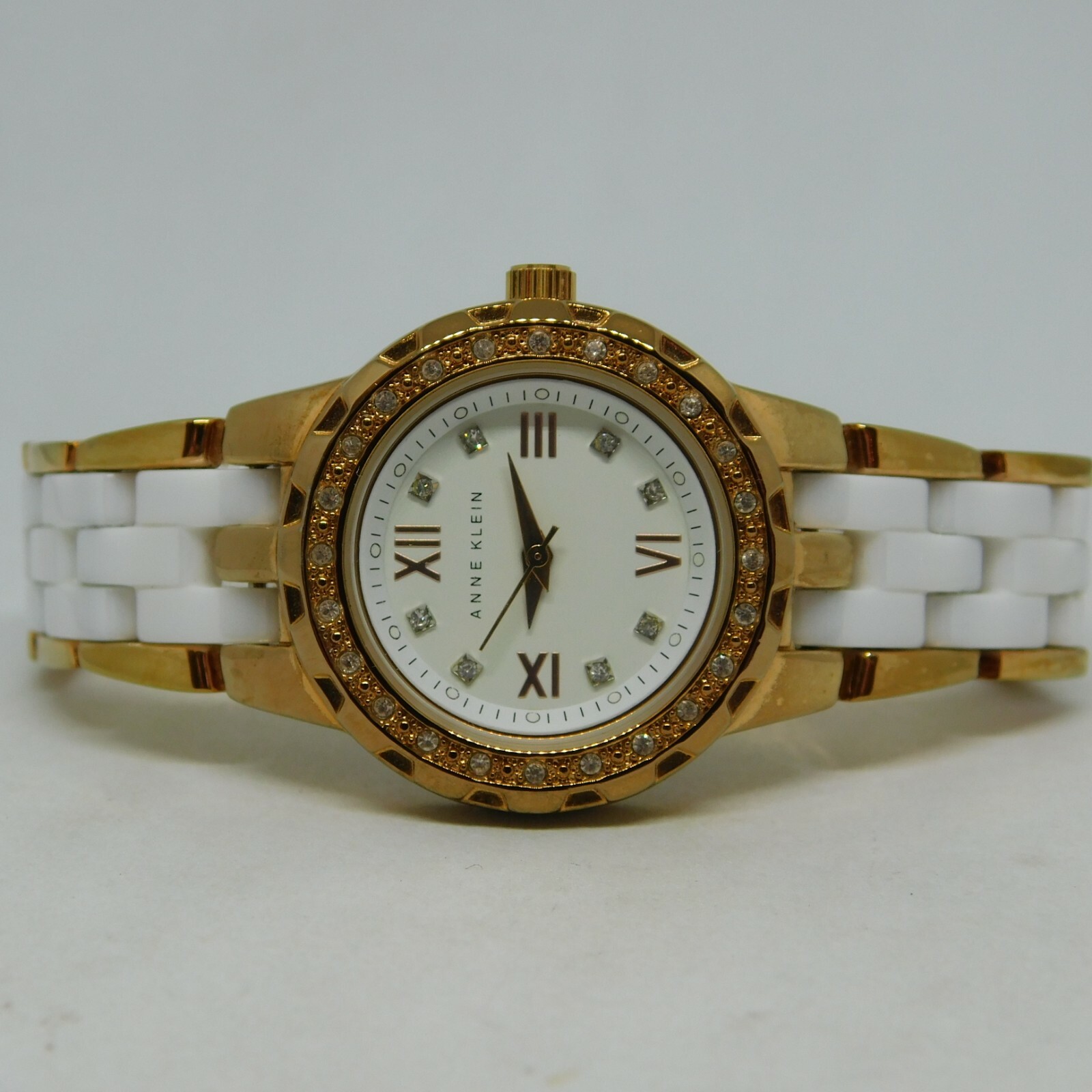 Anne Klein 10/9456 White Ceramic Quartz Analog Women’s Watch Sz. 5 3/4″