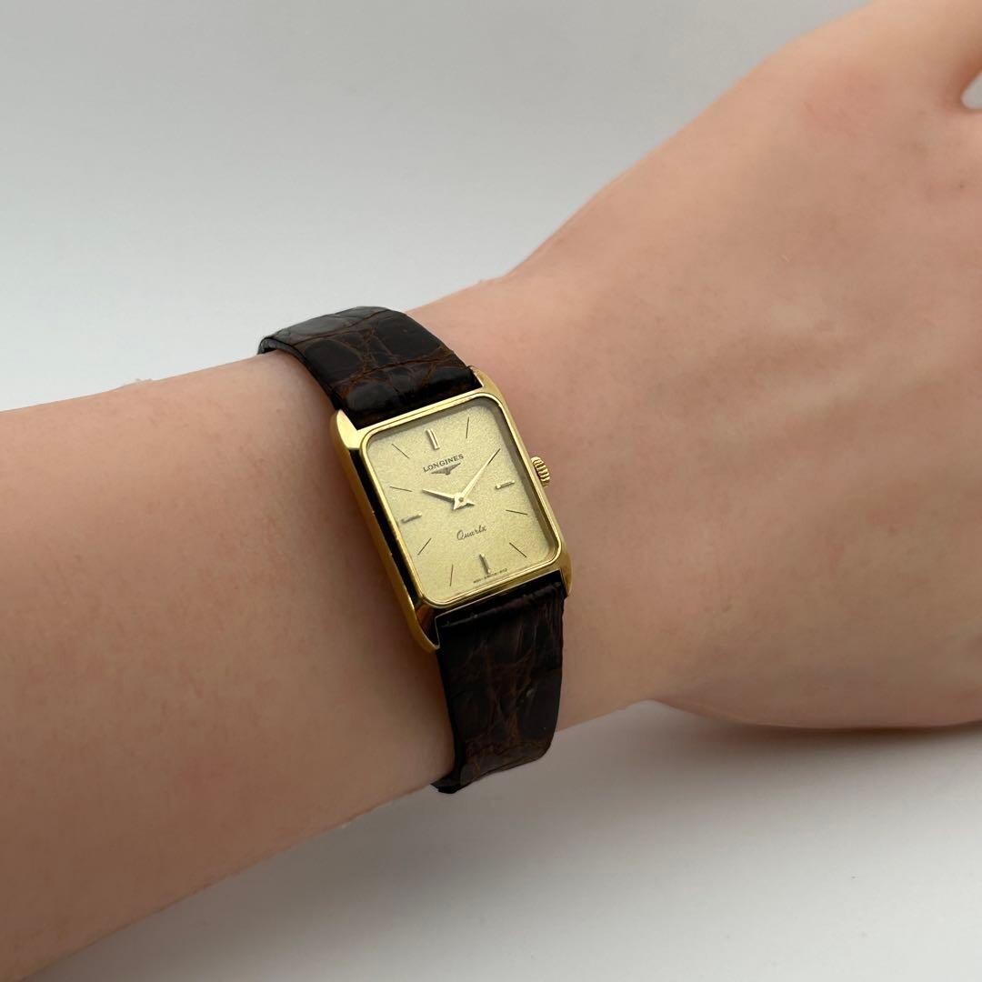 Longines Rectangular Gold Plated Quartz Dress Watch Women Swiss 18.4mm
