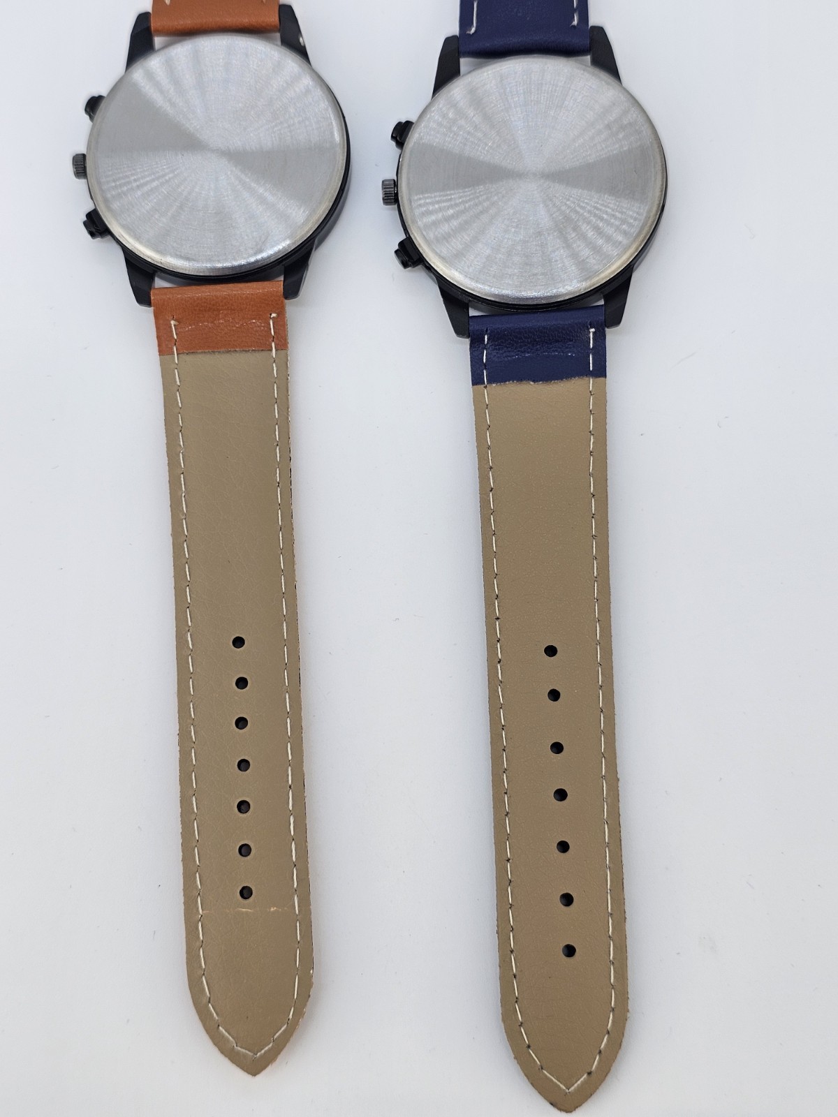 2X Men’s Analog Watches 40MM Black Dial Brown Blue Faux Leather Band New Battery