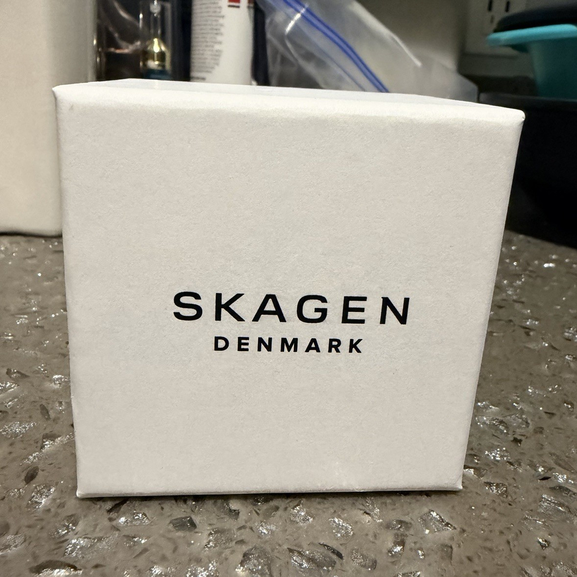 Skagen Denmark Quartz Square Analog Wristwatch Black Dial Leather Strap w/ Box