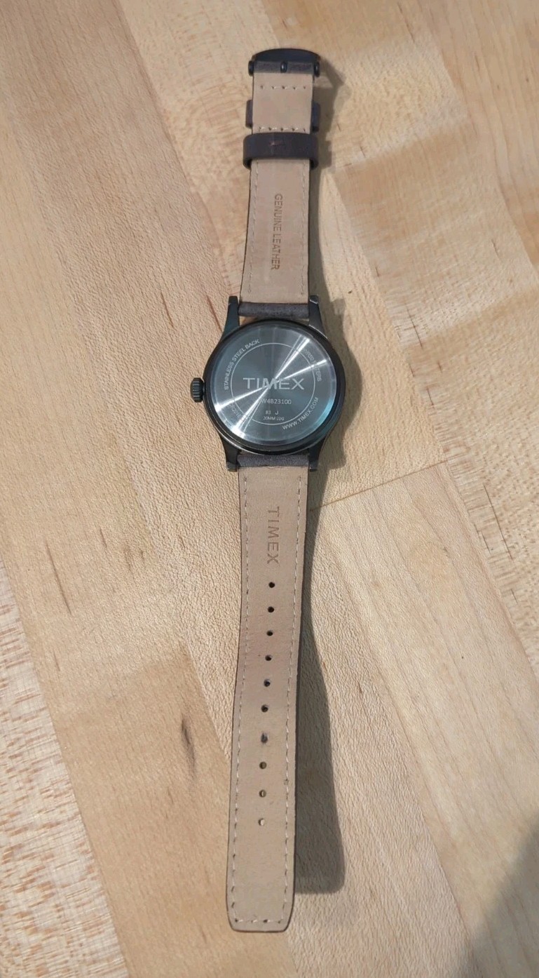 TIMEX Expedition Indiglo MENS Watch Brown Beige Leather Strap HIKING OUTDOORS